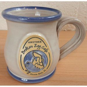 Deneen Pottery Mug Broken Egg Cafe Siesta Key Florida Blue Hand Thrown 2017 USA